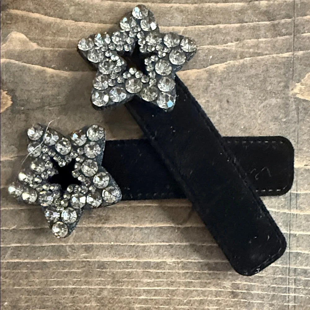 Embellished Crystal Star Black Velvet Hair Clips Set; NWOT - Picture 2 of 5